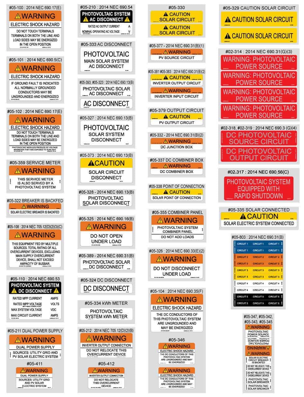 PV Labels 2014 NEC Solar Labels 54 Piece Pack 05-510 Labels Pack ...