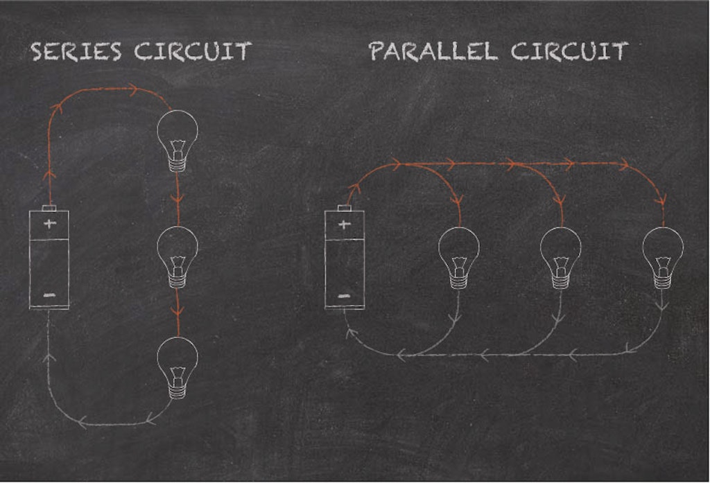 Diagram showing series wiring versus parellel wiring